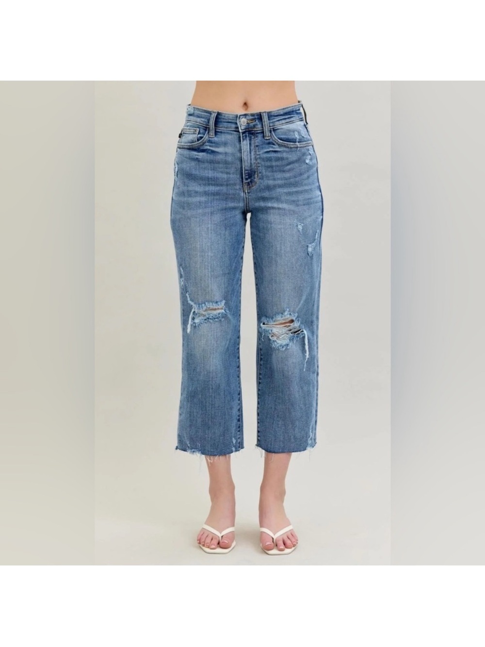 Judy Blue High Waist Distressed Crop Wide Leg Jeans size 13/31